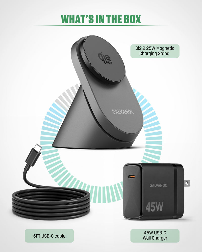 Qi2.2 Certified Magnetic Charging Stand for Samsung [25W] Compatible with MagSafe, Super-Fast Wireless Desktop Phone Charger for S26 Ultra S25 Plus Adapter Included [Active-Cooling Technology]