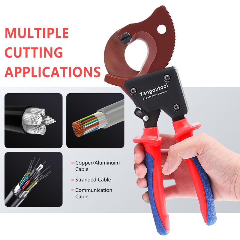Yangoutool Ratchet Cable Cutter Heavy Duty for Copper and Aluminum Cables, 240mm² Capacity, Sharp Polished Edges, Ideal for Cutting Large Armored Electrical Wires, Perfect for Electricians 325AN