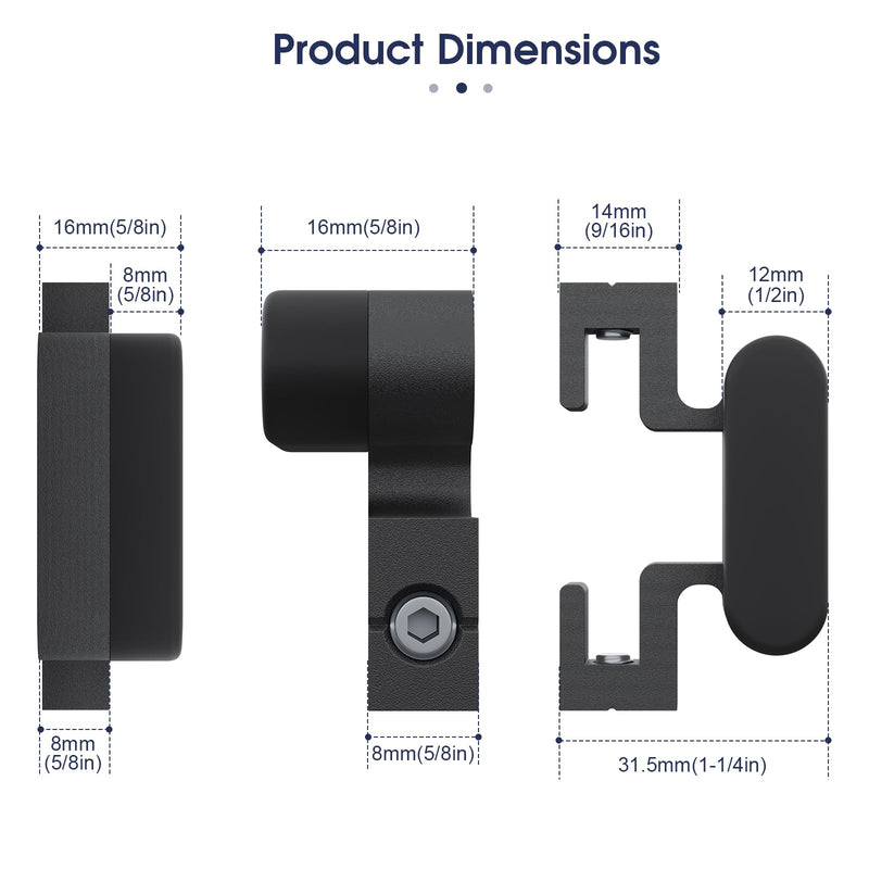 Easelife Barn Door Stopper 2pcs, Sliding Door Stop for 1-9/16" Top Track with Hex Wrench & Rubber Buffer, Anti-Derailment Hardware for Single and Double Barn Doors, Black