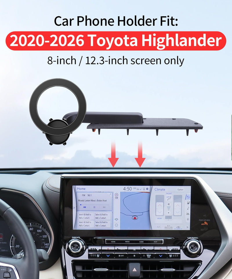 Car Phone Holder for Toyota Highlander 2020-2026 Magsafe Mount Accessories | 8/12.3" screen, Magnetic Cell Phone Mount Clip Compatible with iPhone, 3D fit Stable Dashboard Navigation Bracket Stand 8/12.3-inch for 20-26 Highlander