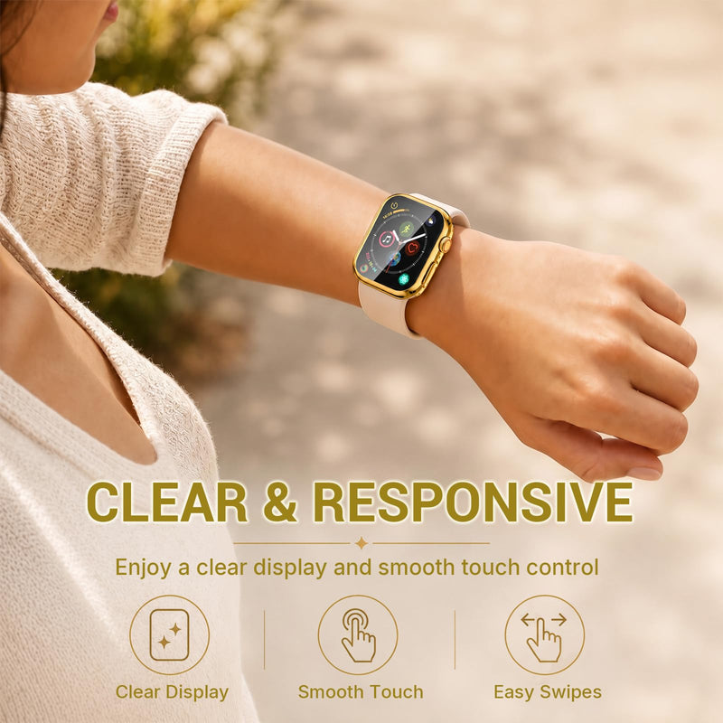 Gold Case with Screen Protector for Apple Watch 42mm Series 11 10 | Built-In Tempered Glass, Hard PC Shell, Touch Sensitive, HD Clear, Shatterproof Protective Design Gold 42mm (Series 11 10)