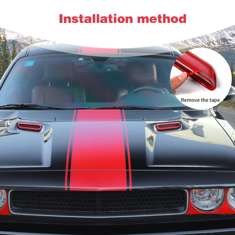 for Challenger Hood Scoop Vent Cover Trim Bezel Red Compatible with Dodge Challenger 2009 2010 2011 2012 2013 2014 Red Exterior Accessories 2pcs