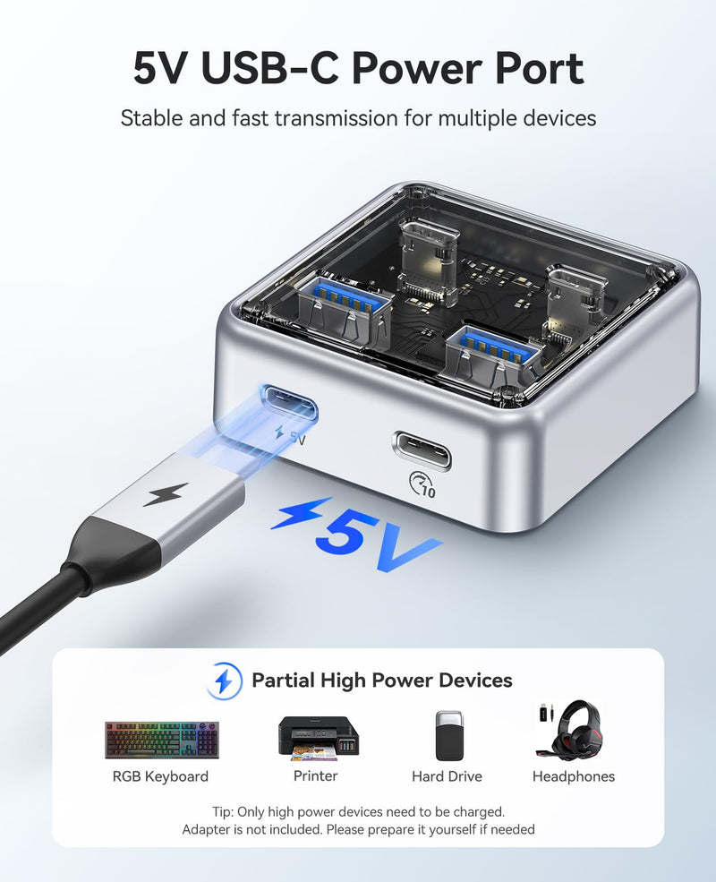 ORICO 10Gbps USB-C Hub, 4-Port Zinc Alloy USB 3.2 Splitter with 2 USB-A & 2 USB-C Ports, High-Speed Data Extender for Laptops, PCs, Desktops, and More (1.64Ft) 1.64Ft