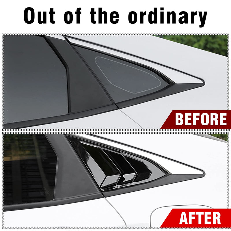 for 10th Gen Civic Sedan Rear Side Window Louvers Air Vent Scoop Shades Cover Blinds Racing Style Compatible with Civic Sedan 2021 2020 2019 2018 2017 2016 (Bright Black) Bright Black