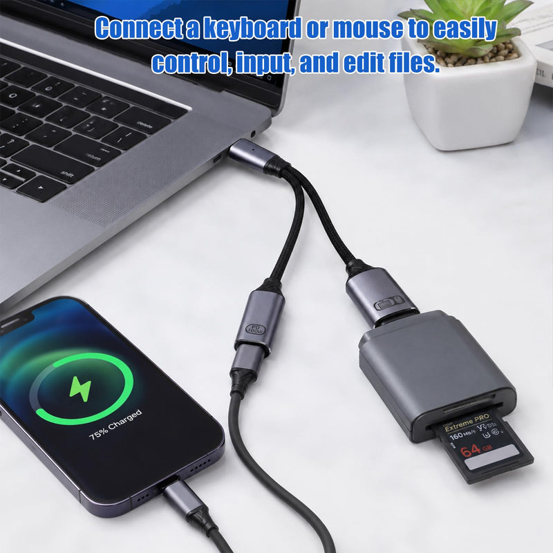1 PCS USB C Splitter 1 in 2 Out, USB C OTG Adapter and Charger PD Charger Splitter Y Cable with 60W PD Fast Charging Compatible for Vehicles, Desktop PCS, Smartphones