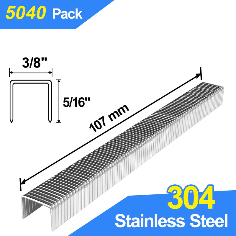 20 Guage 304 Stainless Steel T/50 Staples, 3/8" Crown Upholstery Staples 1/4" to 9/16" Leg Length for Staple Gun or T-50 Stapler (5/16"-5040 pcs) 5/16"----5040 pcs