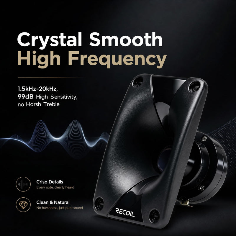 RECOIL HT25-8P Pair PRO Horn Tweeter 100W Max Power Audio Capacitor Car | 25mm Neodymium Driver 1" Voice Coil 8 Ohms