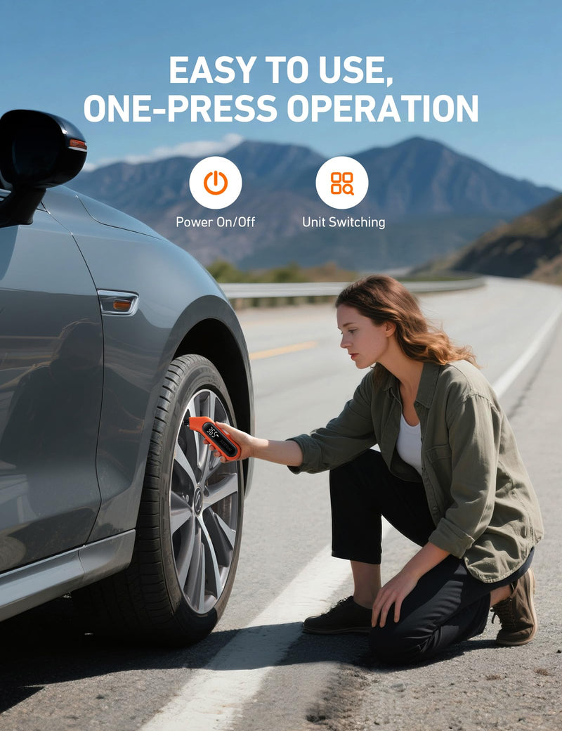 AstroAI Tire Pressure Gauge Digital 3-300PSI Large Screen with Backlight and Flashlight, ANSI 2A High Accuracy, Compatible with Schrader Valves, 4 Units, Presta Valve Adapter Included, AAA Batteries Orange