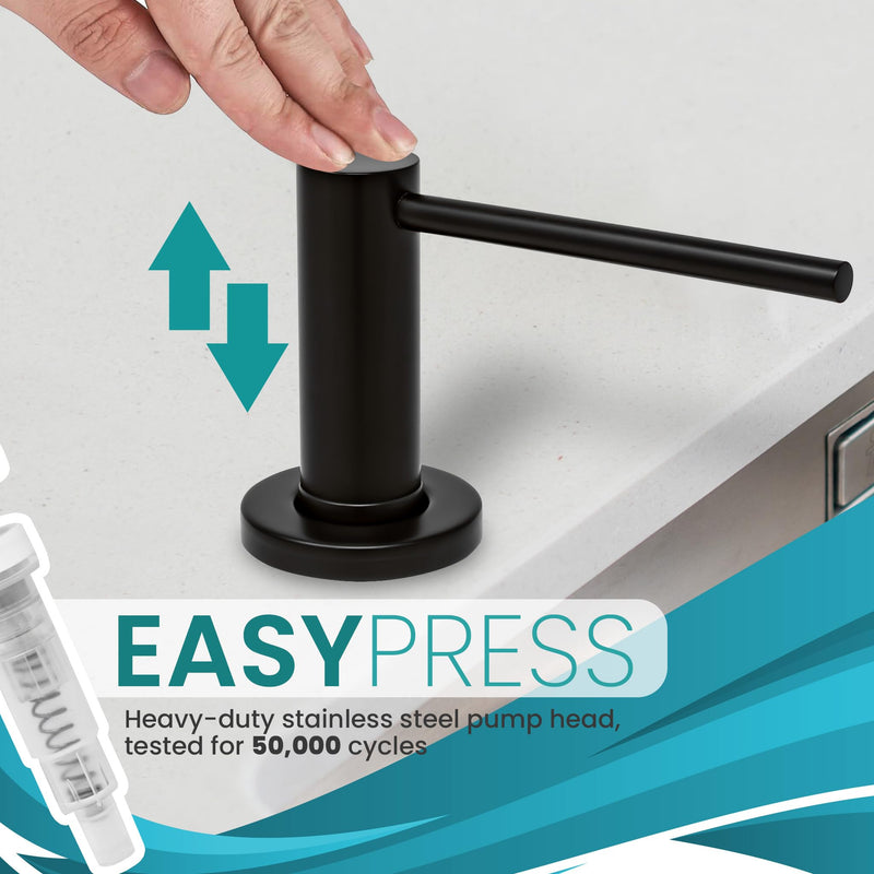 Metpure Built in Soap Dispenser for Kitchen Sink, Stainless Steel Countertop Pump. Refillable ABS 17oz. Bottle for Soap/Lotion (Matte Black) Matte Black