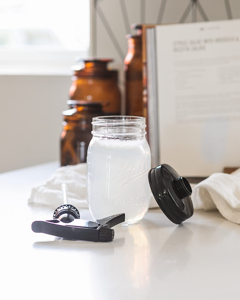 Jarmazing Products Mason Jar Sprayer – Black – With 16 Ounce Ball Mason Jar – 2 Pack! Semi-Opaque Glass