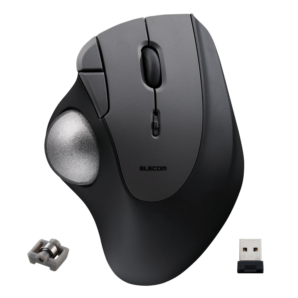 ELECOM Ergonomic Comfort Design Trackball IST Wireless 2.4GHz Connect, Super-Smooth Tracking with Roller Ball Bearing, 36mm Ball, Thumb Control, Compatible for Windows, PC, and Mac Black (M-IT11DRBK) USB-Wireless