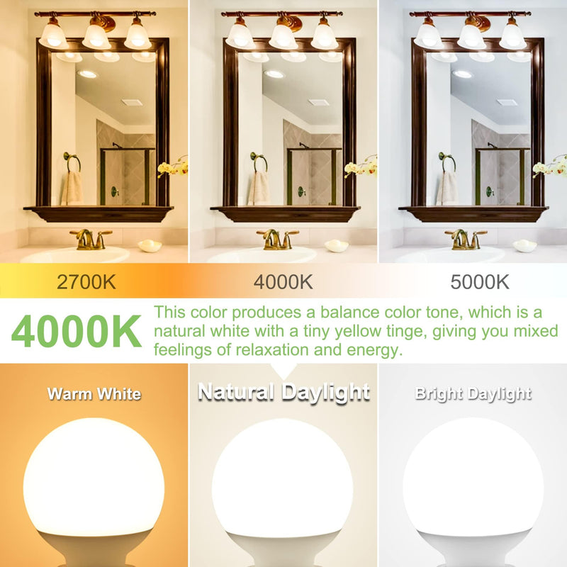 12-Pack G25 LED Globe Light Bulbs for Bathroom 4000K Daylight, E26 Base Vanity Light Bulbs 60W Incandescent Equivalent, 5W Round Light Bulb, 500LM, CRI 85+, Non-dimmable 12 Count(Pack of 1)