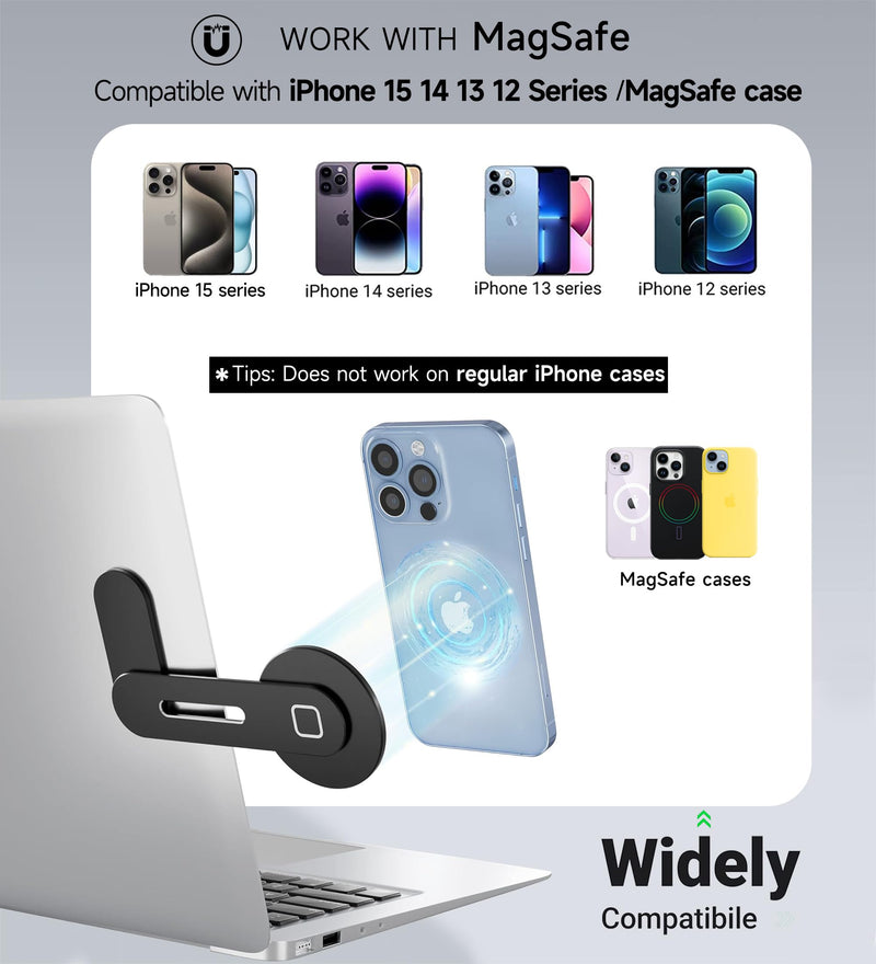 MagSafe Accessories Compatible with iPhone 15 14 13 12 Series, Universal Laptop Accessories in Order for Dual-Screen Interaction, Laptop Phone Holder for iPhones Black
