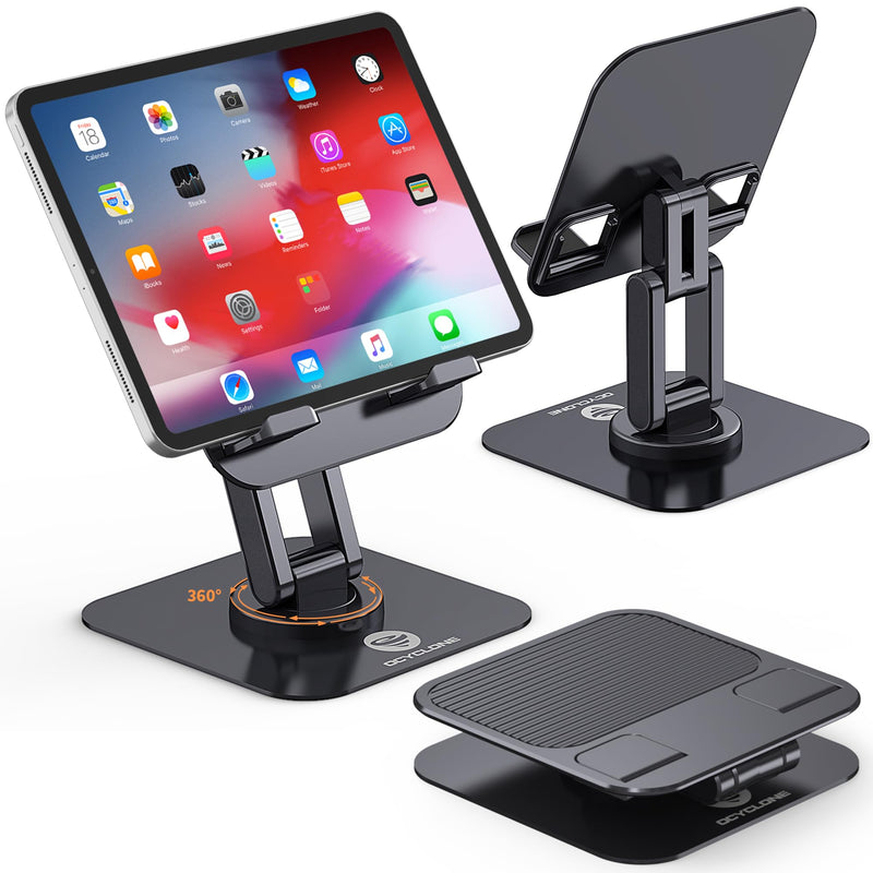 OCYCLONE for iPad Stand 360 Rotating, Adjustable Tablet Stand for Desk, Portable Monitor Tablet Stand Holder Office Accessories Compatible with kindle 4.7"-15.6" Tablet iPad PS iPhone Stand, Black