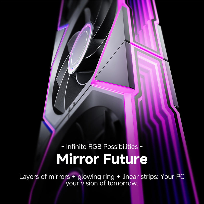 AsiaHorse Nyota Ultra 120mm PC Case Fan - Space-Inspired Design (Infinity Mirror + RGB Ring), 9 Blades 58.5 CFM, Modular Build, Ultra-Quiet Silicone Pads, PWM Control-Quiet Hydro Bearing 3 Pack-120mm Black-Reverse Blade