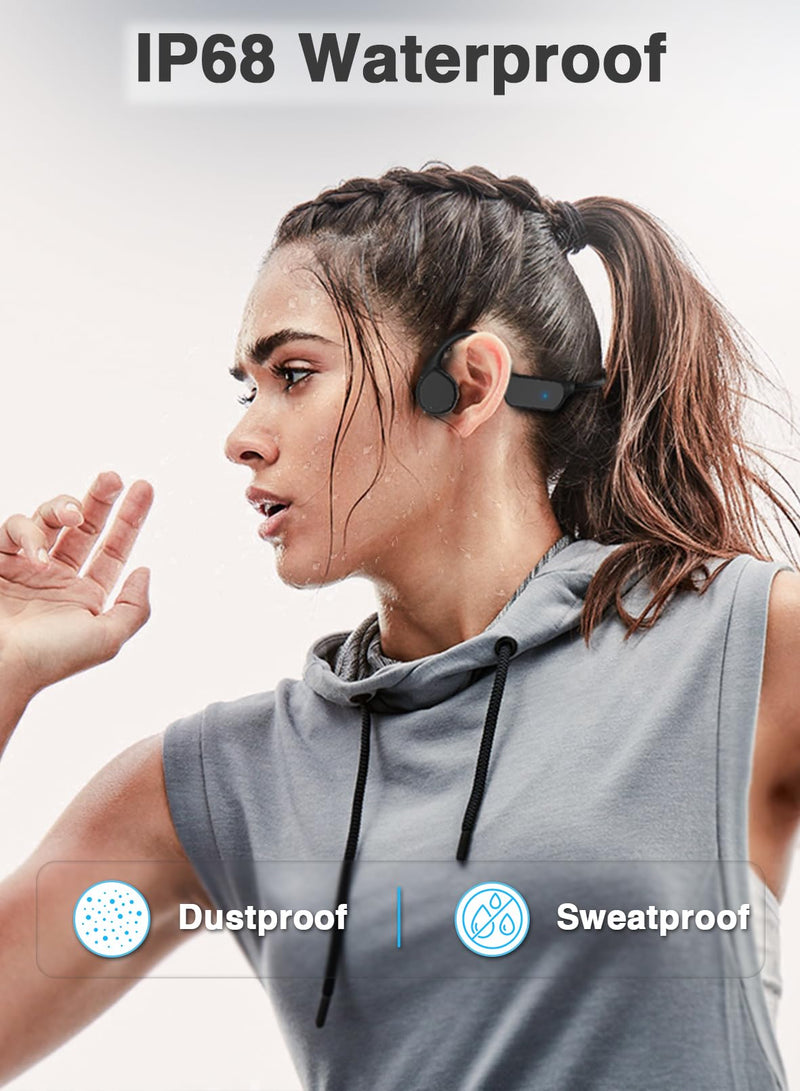Bone Conduction Swimming Headphones, IPX8 Waterproof Open Ear Bluetooth Headphones with 32GB Built-in MP3 Player, Wireless Sport Headphones for Swimming, Running, Workout, Black