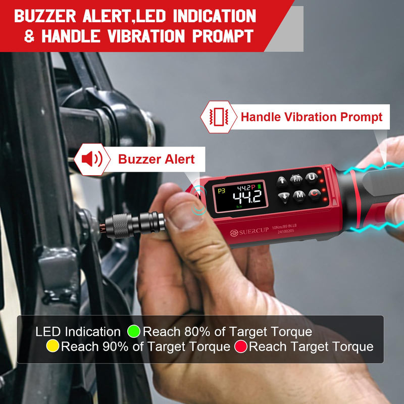 SUERCUP ±1% Accuracy, Digital Torque Screwdriver, 1.5-88.5in-lbs/0.15-10Nm | 1/4'' Drive Inch Pound Torque Screwdriver Electrician, LED, Buzzer, Vibration, 9 Preset Mode 5 Units for Bike, Gunsmithing 1/4-Inch 1.5-88.5in-lbs./0.15-10N.m