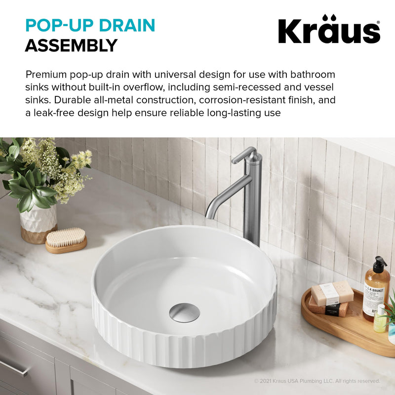 KRAUS Bathroom Sink Pop-Up Drain Assembly in Matte Black for Vessel Sinks and Sinks without Overflow, with Extended Thread for Thicker Countertops, PU-L10MB 10 3/4 Inch
