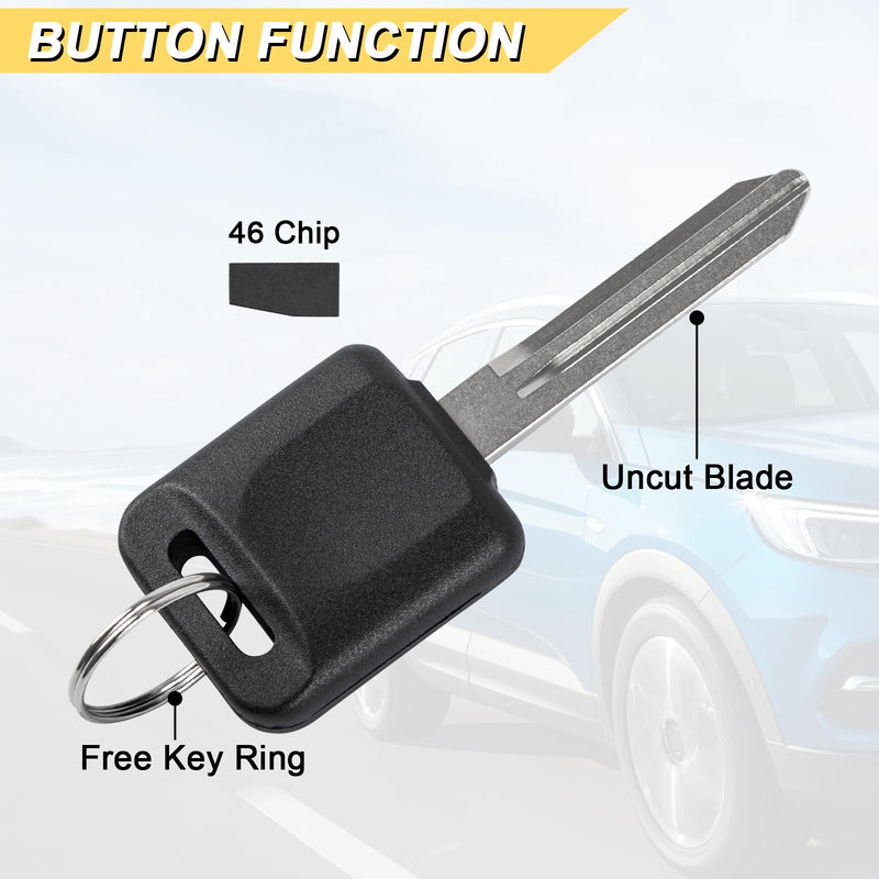 Vurkcy 46 Chip Transponder Ignition Car Key, Replacement for Nissan, New Uncut, 2Pcs, Locksmith Required