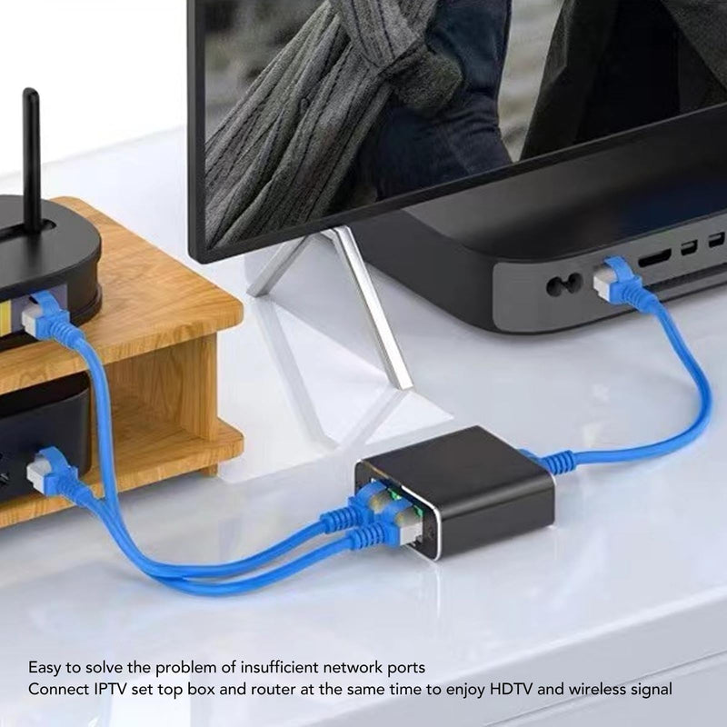 Gigabit 1000Mbps RJ45 Ethernet Splitter 1-Port to 2-Port Network Adapter Shares 2 Devices with USB Power Cable Compatible with Cat5 Cat5e Cat6 Cat7 Cables for Router Modem Extension