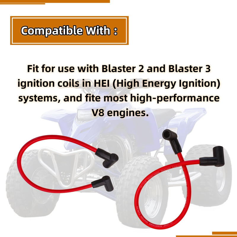 84059 Ignition Coil Wire, 18" 8.5mm Red 90° Boots High-Performance Coil to Spark Plug Cable, Compatible with HEI Style Terminal, Fit for Blaster 2 Coil