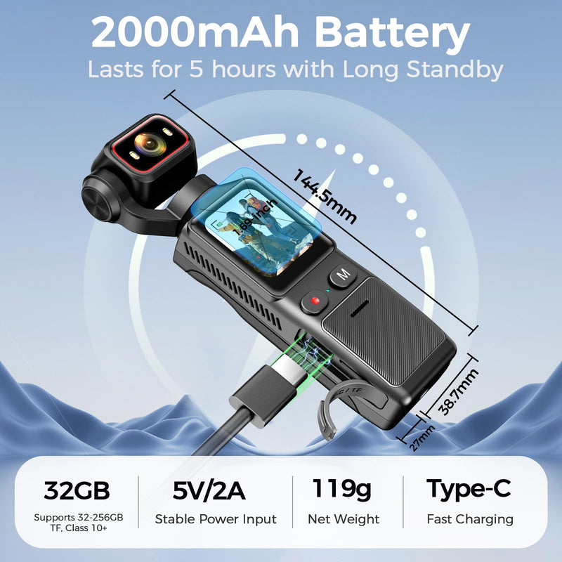 4K Vlogging Camera WiFi, 6-Axis Stabilization Handheld POV Camera with 32GB | Pocket Camera with 180° Rotating Lens, Touchscreen, Personal Body Camera for Travel, Vlog, Selfies, Sports & Daily