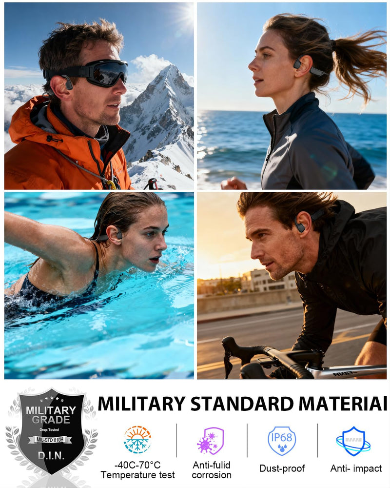 Bone Conduction Headphones, Swimming Headphones, Open Ear Headphones, Black | IPX8 Waterproof MP3 Mode 8GB Memory Up to 12 Hours Playtime, Bluetooth 6.0 Earbuds Secure Fit for Running and Fitness