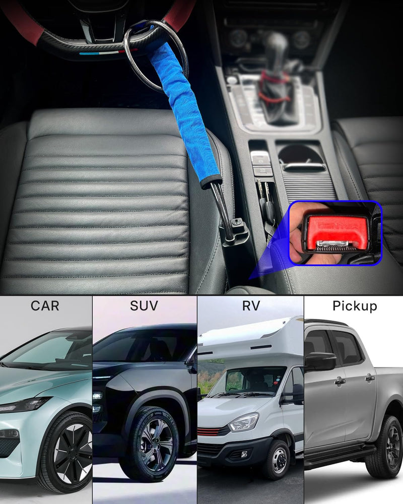 Car Steering Wheel & Seat Belt Lock Anti Theft Device Universal | 17" with 3 Keys for Auto Security Suitable for Most Vehicle,SUV,Golf Cart,Van,Truck Blue