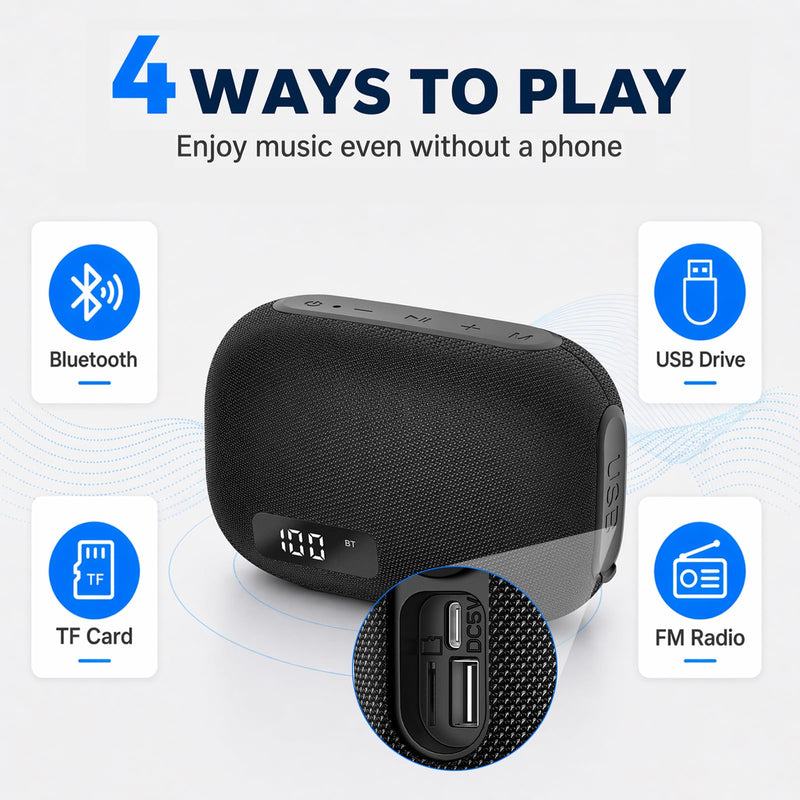 Portable Bluetooth Speaker, IP67 Waterproof Shower Speaker with Digital Battery Display, Powerful Sound, 24H Playtime, TWS Pairing, USB/TF Card, Small Speaker for Outdoor Travel Home, Gift-Black Black