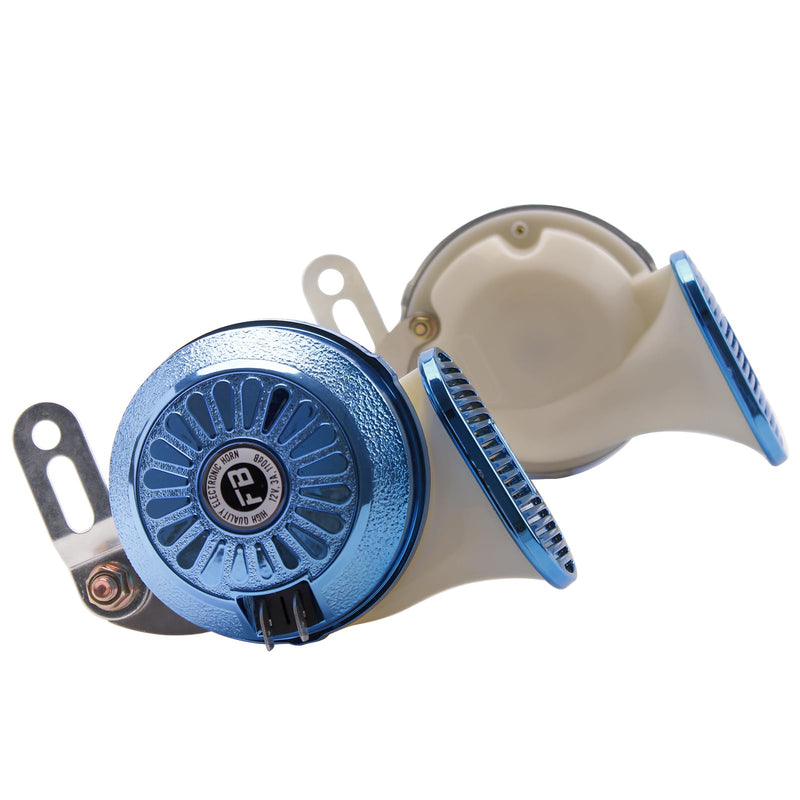 FARBIN Car Horns Super Loud Variable Sound Horn 3 Sound Train Horns 130db High Low Tone Trucks Boat Train Motorcycle Horn with Wiring Kit 12V (Blue) Blue