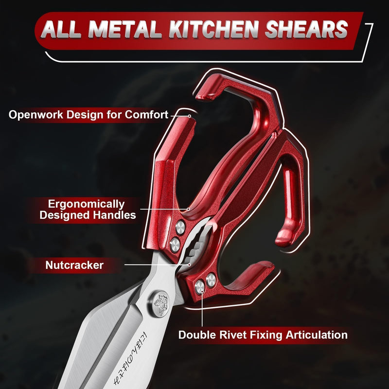 Dream Reach Kitchen Shears Set - Heavy Duty Kitchen Scissors for Food with Ergonomic Handle, Poultry shears for Chicken, Meat, Seafood, Bone Cutting, Gift Box Included Red