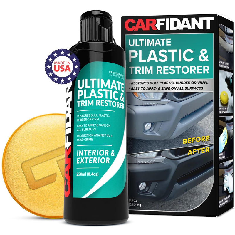 Carfidant Black Trim & Plastic Restorer for Cars - Restores Faded Plastic, Rubber, Trim - Protectant and Sealant from UV & Dirt - Back to Black Cars Exterior and Interior 8.4 fl oz
