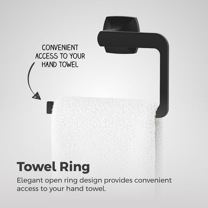 Pfister Vaneri Towel Ring, Hand Towel Holder for Bathroom, Wall-Mounted, Screw-In, Matte Black Finish, BRBVRI0B