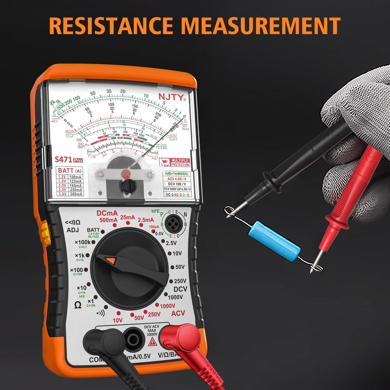 S471 Analog Pointer Multimeter, High Sensitivity Needle Meter for DC/AC Voltage Current Resistance Testing, Portable Battery and Load Tester with Built-in Fuses Analog - Pointer