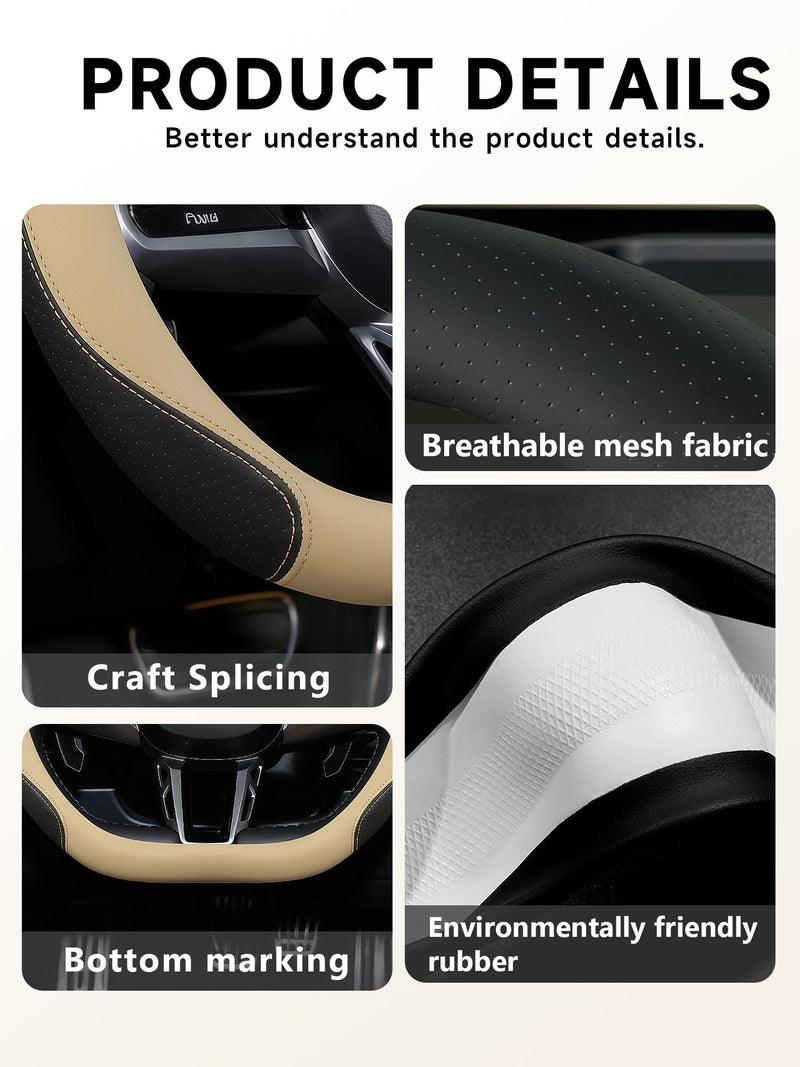 Steering Wheel Cover for BMW X3, Non-Slip D-Shaped Perforated Leather Steering Wheel Protector 14.5 Inch,Funda de Volante para BMW X3 (Beige, D Shape) Beige