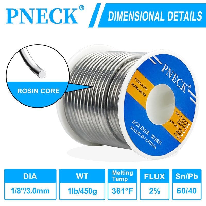 60/40 Tin Lead Rosin Core Solder Wire for Electrical Soldering, 1/8" 1 lb (3 mm 450 g) 3.0mm-450g (1lb)