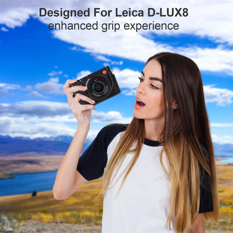 VOVMOEYA Protective Camera Case Kit for Leica D-LUX8 Camera,for Leica DLUX8 Half Case D-LUX 8 Camera Cover with Front Lens Cap with Shoulder Strap-Black BLACK