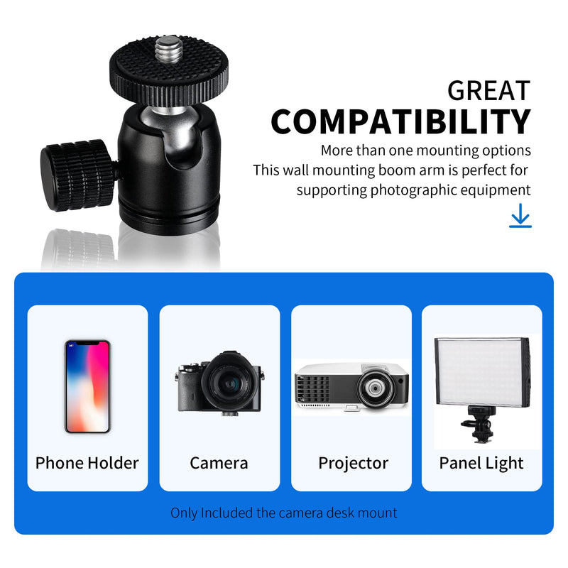 Selens Tabletop Camera Desk Mount Stand, 9.4"-18.5" with 1/4" Ball Head, Adjustable Desktop Stand Mount for DSLR Camera, Ring Light, Live Streaming, Video Studios