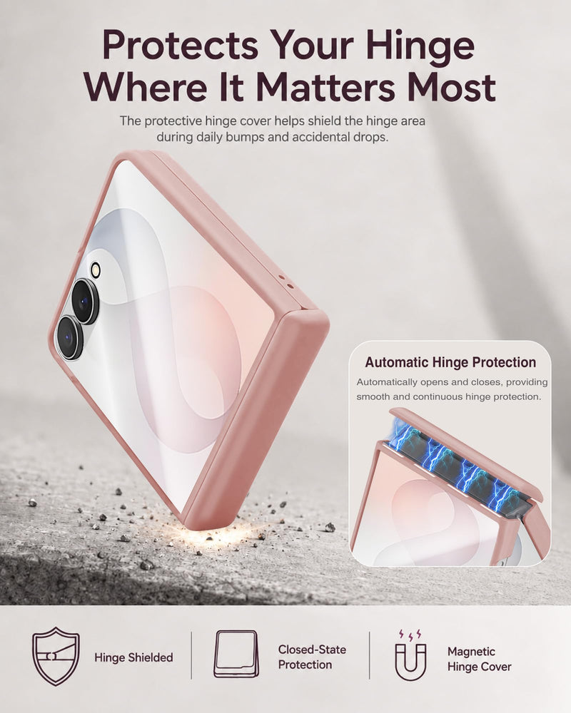 STORMTAL for Samsung Galaxy Z Flip 8 Case, Hinge Protection, Built-in Screen Protector, Wireless Charging, Shockproof, Slim Rugged Phone Protective Case for Galaxy Z Flip 8 Pink