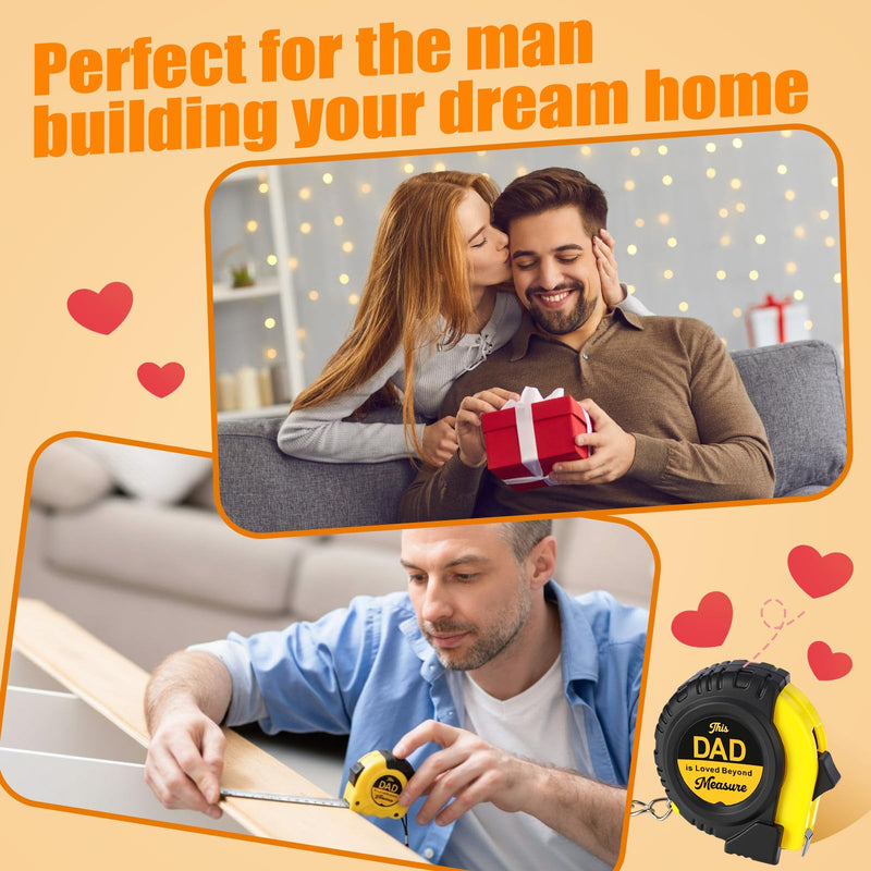 Chunful 30 Pcs Mini Measure Tape Keychain Set Employee Coworkers Gift Fathers Men Gifts Bulk 3 ft Small Retractable Measuring Tape Bulk with Father's Day Cards White Organza Bags(Yellow) Yellow
