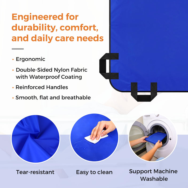 YHK Positioning Bed Pad, Draw Sheet, 8 Reinforced Handles, Reusable & Washable Transfer Sheet for Turning, Lifting, Repositioning, Lightweight Double-Sided Nylon Fabric (Blue, 36"x 46") 36''x46''