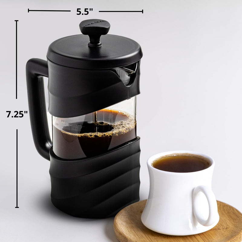 OVENTE French Press Coffee Maker 20 Ounce with Heat Resistant Borosilicate Glass & Stainless Steel 4-Level Filtration System, Portable Cold Brew Coffee Maker for Travel, Camping or Gift, Black FPW20B