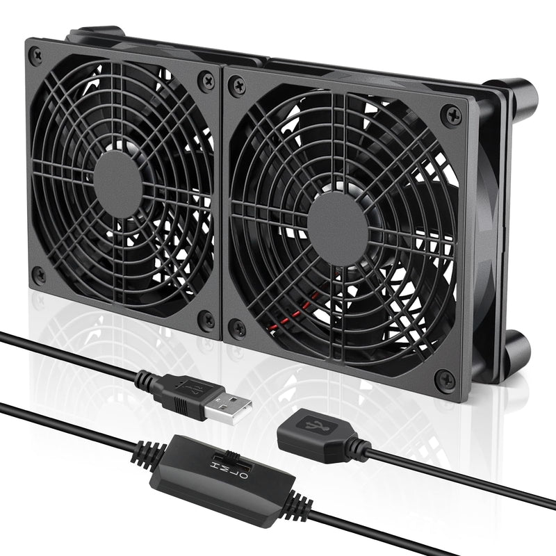 GDSTIME 240mm Router Fan Cooler with L/M/H Speed Control DC 5V USB Powered | Quiet Dual 120mm USB Computer Fan, for Router, Modem, Receiver, DVR, PlayStation, Xbox, Amplifier, Laptop, AV Cabinet Cooling 240mm USB Fan