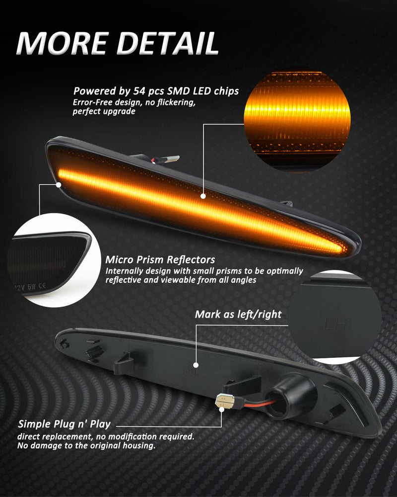 Bestview Side Marker Light Assembly, Front Bumper Side Marker Lamps Reflectors Compatible with 2005-2013 Chevy Corvette C6, Amber