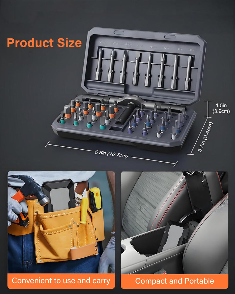 42 in 1 Ratchet Screwdriver Set, Magnetic Screwdriver Set, DIY Multi Bit Magnetic Drive Set with Detachable Ratchet Handle, Portable Compact Repair Tool Kit for Furniture Computer Bicycle, Black Grey 42 in 1 Black Grey