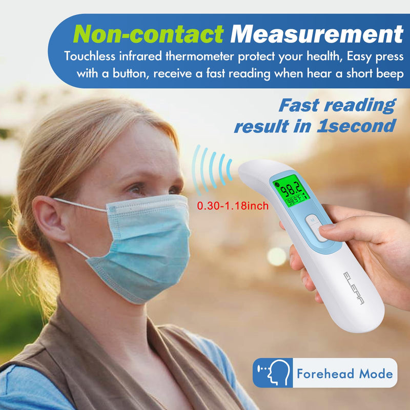Ear Thermometer for Baby, ELERA Infrared LCD Thermometer with Automatic Switching Mode of Ear & Forehead, 1s Measurement, 4 Color Backlight Display with Fever Indicator