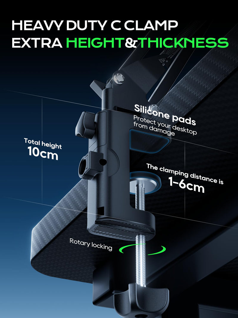CACENCAN Upgraded Mic Arm Stand, 1.8KG Heavy Duty Boom Arm for HyperX QuadCast, 360° Adjustable Microphone Stand with C-Clamp, Universal 3/8" 5/8" Adapter for Gaming Streaming Podcast Recording Studio Black