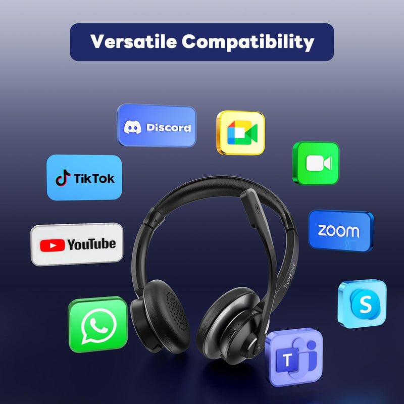 Bluetooth Headset, Wireless Headset with Mic for Work, Advanced AI Noise Cancelling Microphone (Clear Calls & Mic Mute), Bluetooth 5.3, USB Dongle, Headphones with Mic, for PC/Zoom/Office Black