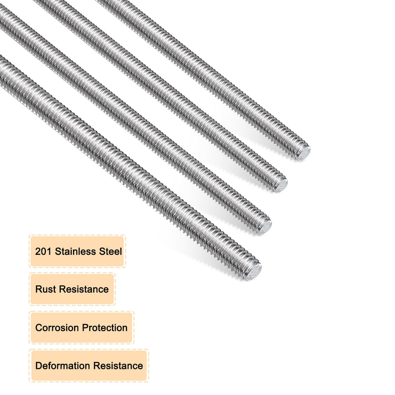 uxcell 16pcs 8/32 Inch M4 Threaded Rods with 40pcs Hex Nuts and Washers 18 Inch 201 Stainless Steel Full Threads Right-Hand Thread for Hangers, U-Bolts, Beaded Garden Stake Rods, Silver 16