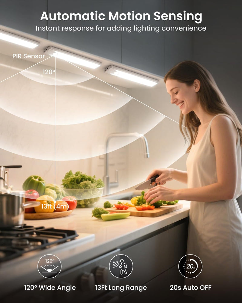 Pak Under Cabinet Lighting, 8 Inch 41 LED Rechargeable Battery Operated Motion Sensor Light Indoor, 1100 mAh Wireless Magnetic Dimmable 6500K Closet Lights, 5 Pack